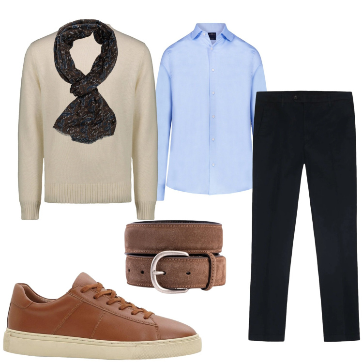 Outfit uomo - Total look #2305762. Stile Casual per Tutti i giorni. Abbinamento con sneakers, pantaloni, camicie, cinture, sciarpe, maglieria.