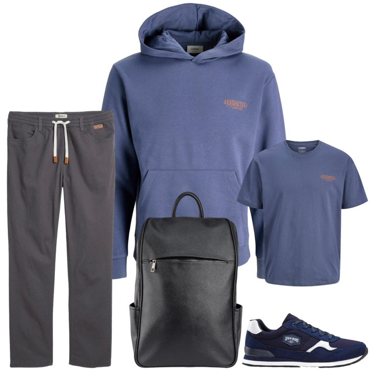 Outfit uomo - Total look #2305765. Stile Urban per Sport. Abbinamento con sneakers, felpe con cappuccio, pantaloni, t-shirt, borse sportive.