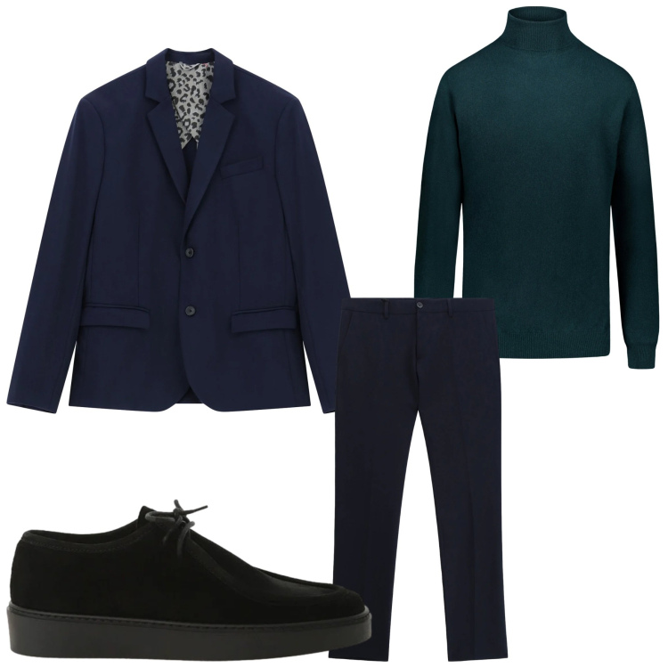 Outfit uomo - Usciamo. Stile Business/Elegante per Serata speciale. Abbinamento con pantaloni, giacche, scarpe stringate, maglieria.