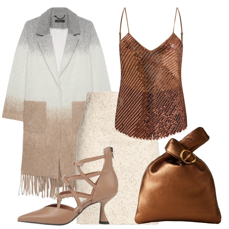 Outfit donna - Ricordati di splendere. Stile Chic per Serata fuori. Abbinamento con minigonne, décolleté, canottiere, borse a mano, cappotti.