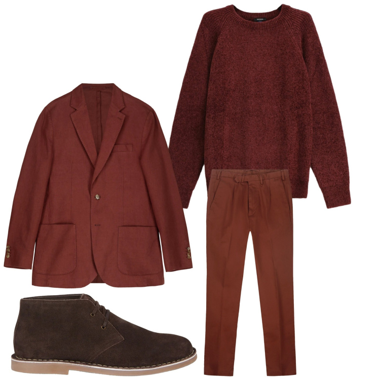 Outfit uomo - Tono su tono. Stile Business/Elegante per Ufficio. Abbinamento con maglieria, giacche, stivali e stivaletti, pantaloni.