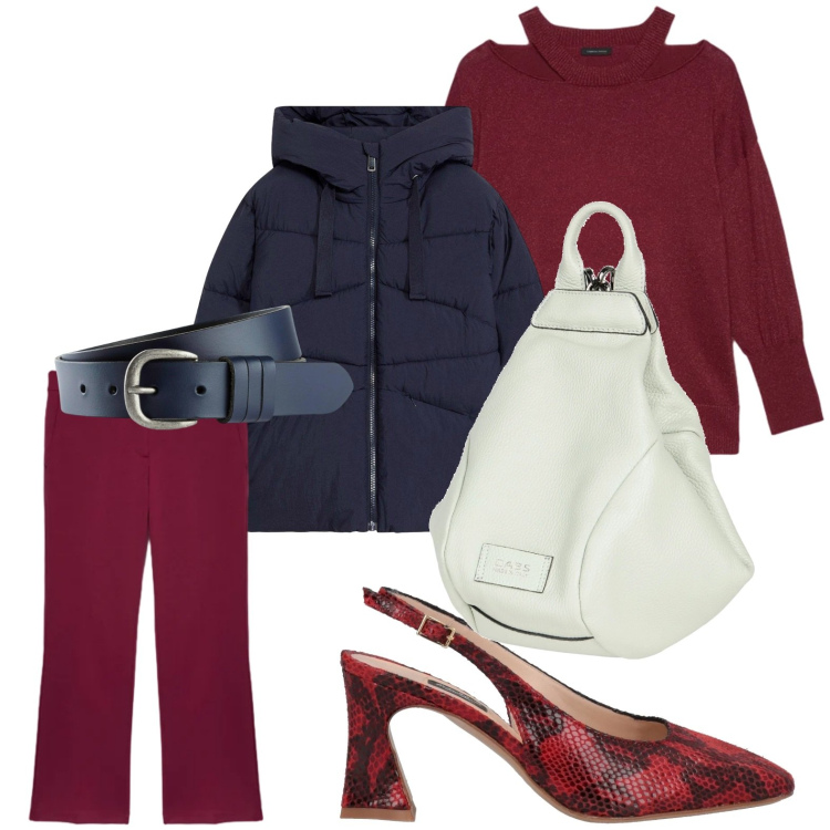 Outfit donna - Colori invernali. Stile Minimal per Tutti i giorni. Abbinamento con cinture, giacche, zaini, décolleté, pantaloni, maglieria.