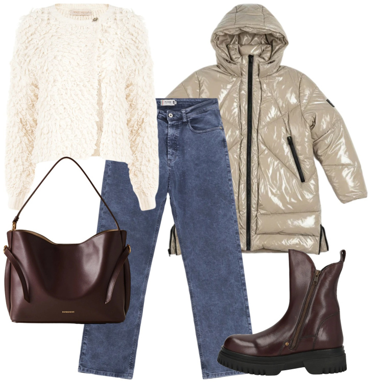 Outfit donna - Freddo Dicembre - @star67. Stile Casual per Tutti i giorni. Abbinamento con stivaletti, jeans dritti, cardigans, borse a mano, piumini.