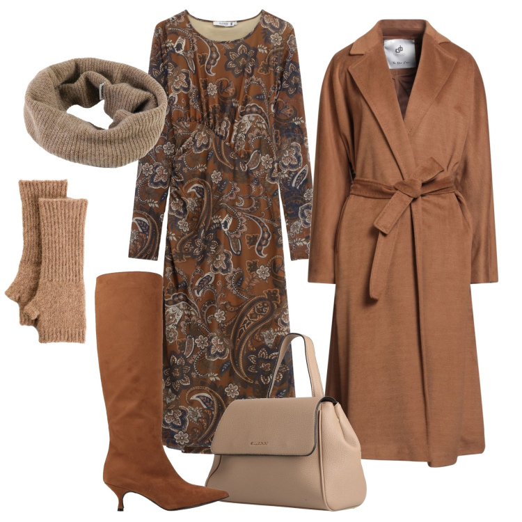 Outfit donna - City glam. Stile Glamour per Tutti i giorni. Abbinamento con guanti, cappotti, stivali, zaini, vestiti midi/longuette, scaldacollo.