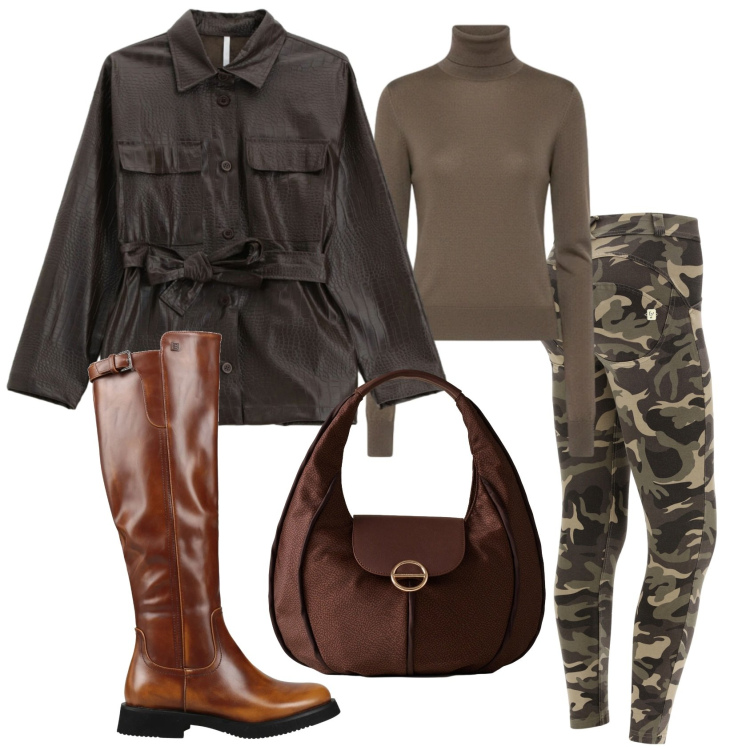 Outfit donna - Total look #2305805. Stile Glamour per Tutti i giorni. Abbinamento con stivali, cappotti, borse a spalla, pantaloni skinny, maglieria.