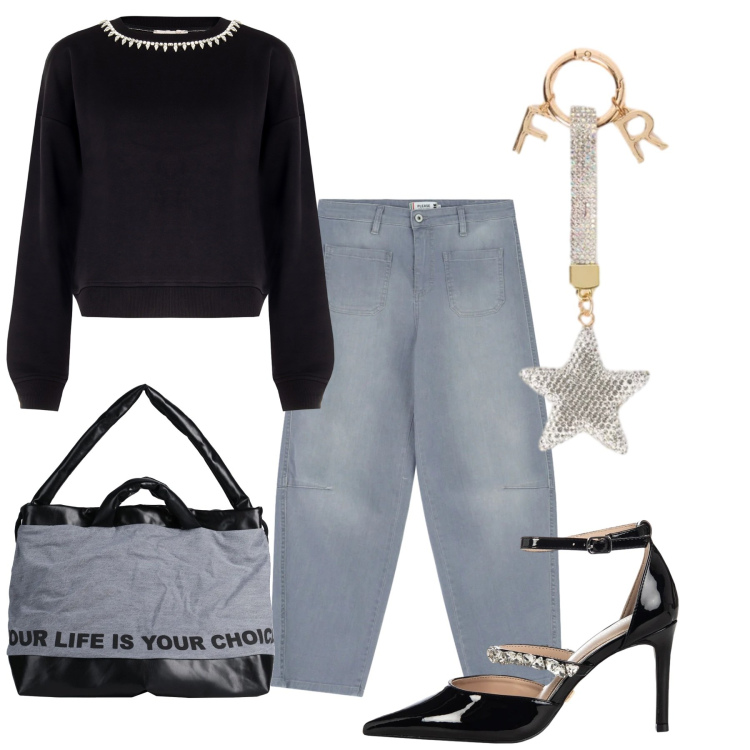 Outfit donna - Ricordati di splendere - @pamela. Stile Casual chic per Serata fuori. Abbinamento con zaini, jeans, décolleté, felpe, portachiavi.