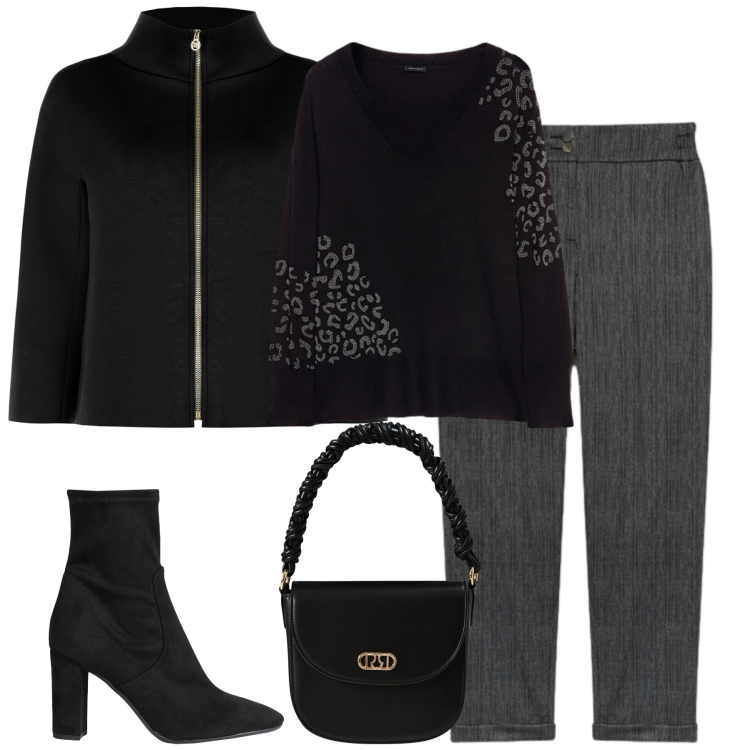 Outfit donna - City. Stile Urban per Tutti i giorni. Abbinamento con stivaletti, cappe, borse a mano, maglieria, pantaloni.