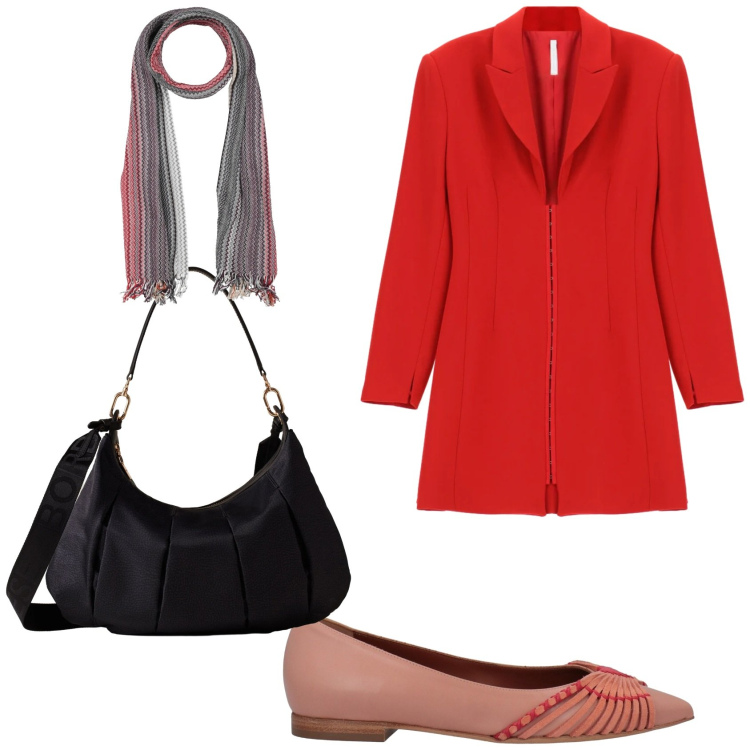 Outfit donna - Cocktail natalizio. Stile Chic per Serata fuori. Abbinamento con ballerine, sciarpe, vestiti corti, borse a spalla.