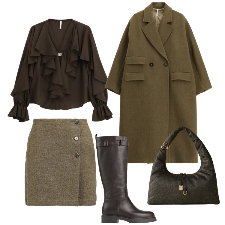 Outfit donna - Cena aziendale. Stile Glamour per Serata fuori. Abbinamento con minigonne, stivali, cappotti, camicie, borse a spalla.