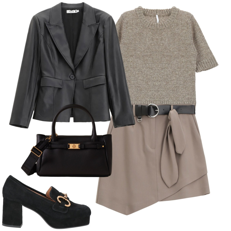 Outfit donna - City. Stile Urban per Tutti i giorni. Abbinamento con mocassini, blazer, minigonne, maglieria, borse a mano.