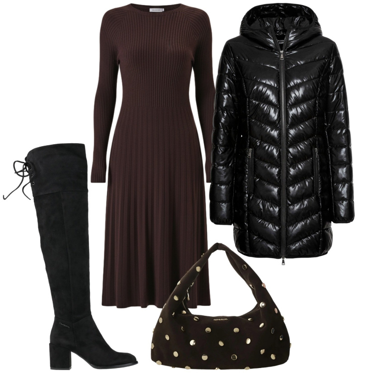 Outfit donna - Abito a maniche lunghe. Stile Bon Ton per Serata fuori. Abbinamento con giacche, stivali, vestiti midi/longuette, borse a spalla.