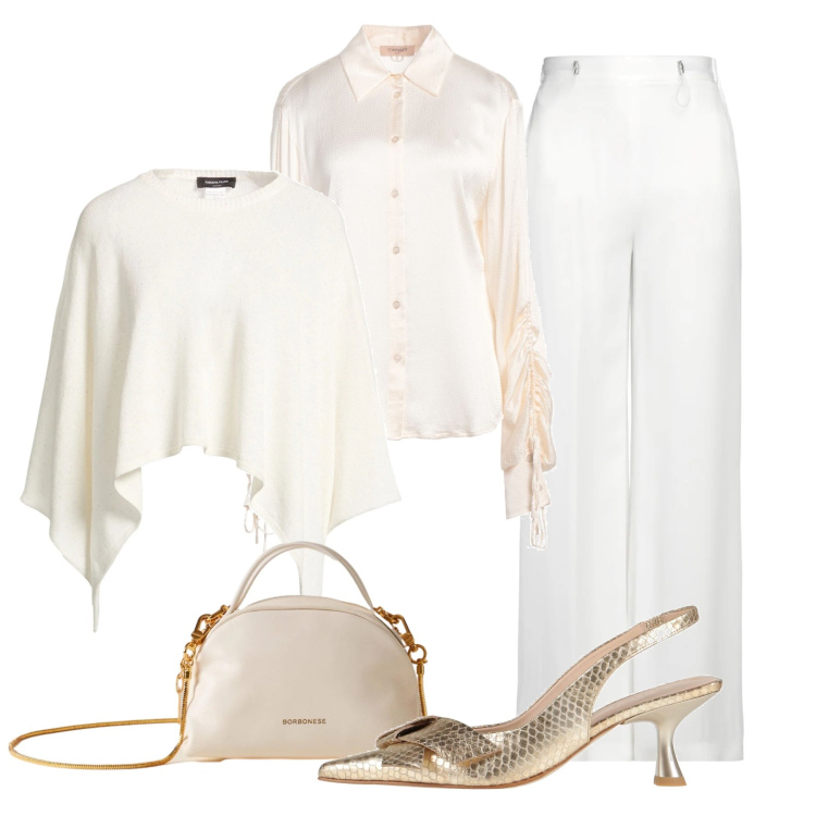 Outfit donna - Oro e avorio per le feste. Stile Chic per Cerimonia. Abbinamento con pantaloni, décolleté, cappotti, camicie, borse a mano.