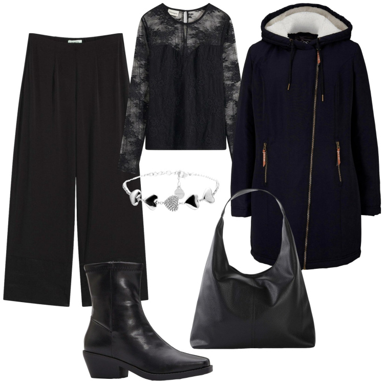 Outfit donna - Bracciale con cuori. Stile Bon Ton per Serata fuori. Abbinamento con pantaloni, blazer, stivaletti, bluse, shopping bag, braccialetti.