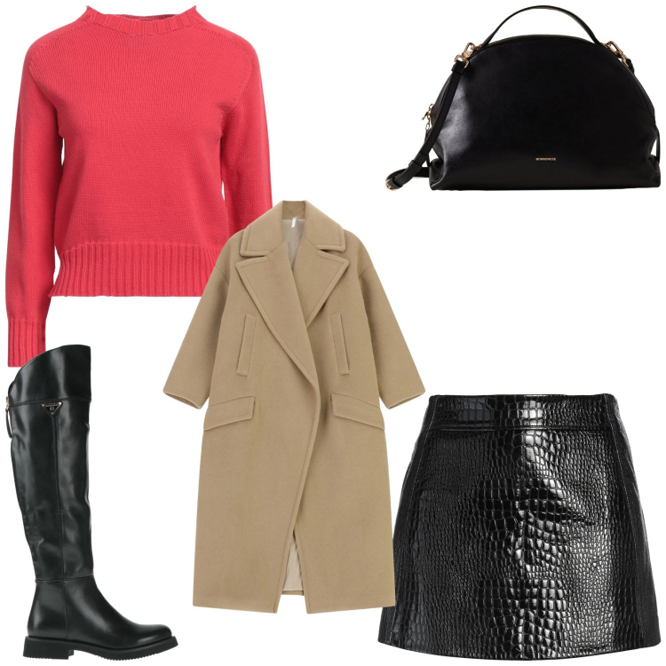 Outfit donna - Winter fashion style. Stile Trendy per Tutti i giorni. Abbinamento con stivali, minigonne, pullovers, cappotti, borse a mano.