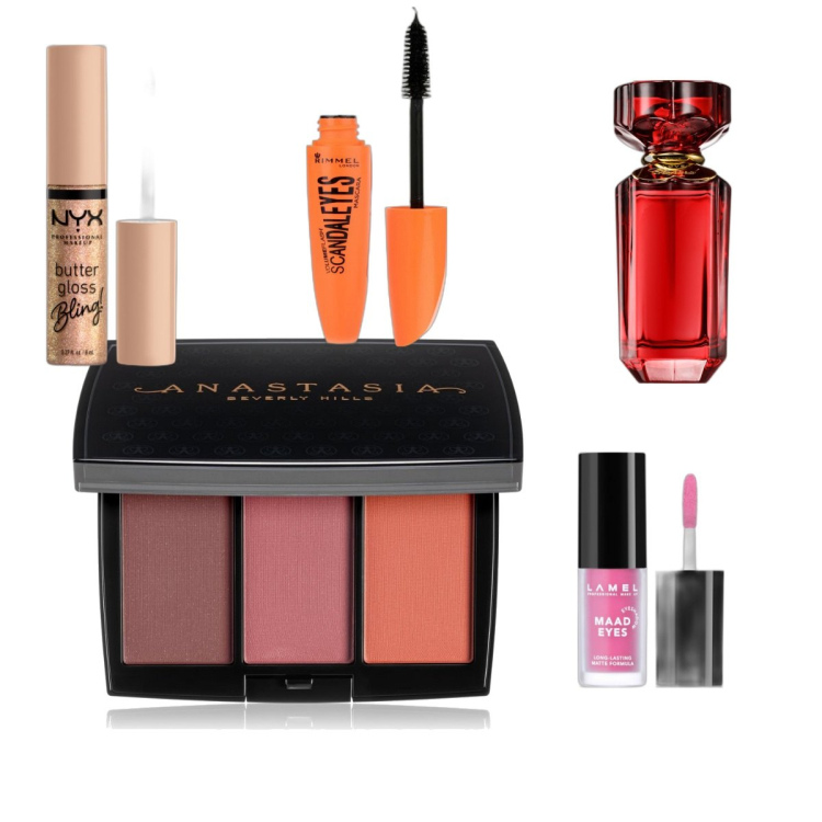 Outfit donna - Pomeriggio in. Abbinamento con mascara, profumi, gloss, ombretti, blush.