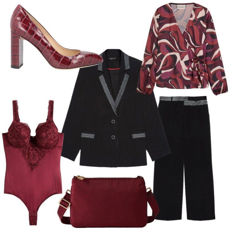 Outfit donna - Look woman in love. Stile Romantica per Cerimonia. Abbinamento con camicie, body, décolleté, borse a tracolla, pantaloni, blazer.