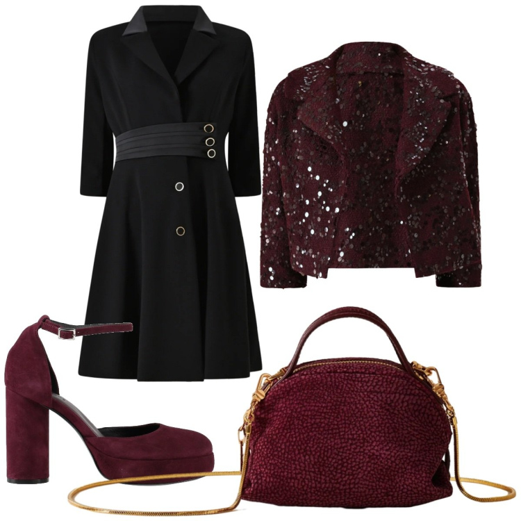 Outfit donna - Luccichiamo lo stile. Stile Chic per Serata fuori. Abbinamento con décolleté, bolero, vestiti midi/longuette, borse a mano.