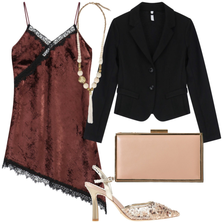 Outfit donna - Si brinda con l abito sottoveste. Stile Sexy per Serata fuori. Abbinamento con décolleté, pochette, vestiti asimmetrici, blazer, ciondoli.