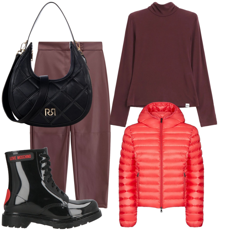 Outfit donna - Mattinata impegnativa. Stile Casual chic per Tutti i giorni. Abbinamento con stivaletti, borse a tracolla, pantaloni, maglieria, bomber.