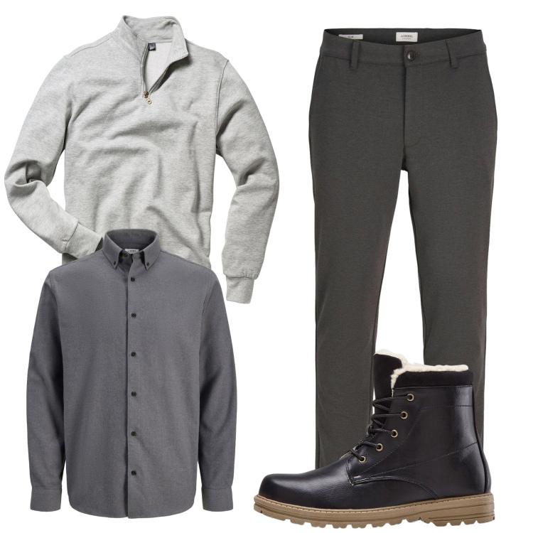 Outfit uomo - Total look #2305996. Stile Casual per Tutti i giorni. Abbinamento con felpe, stivali e stivaletti, pantaloni chino, camicie.