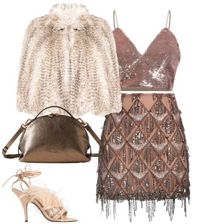 Outfit donna - Ready to shine. Stile Glamour per Serata fuori. Abbinamento con minigonne, top, sandali col tacco, ecopellicce, borse a mano.