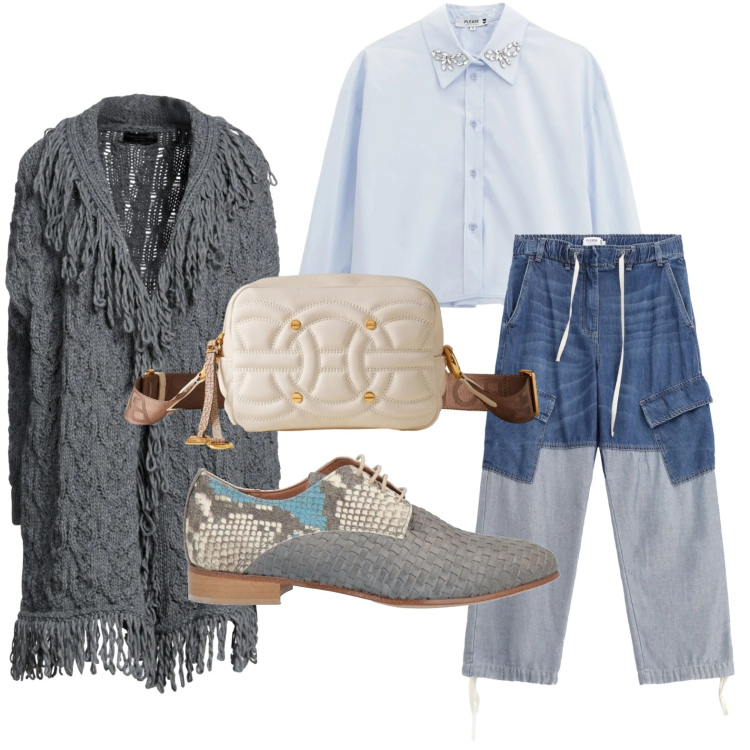 Outfit donna - Welcome frange. Stile Urban per Tutti i giorni. Abbinamento con cardigans, scarpe stringate, jeans, camicie, borse a tracolla.