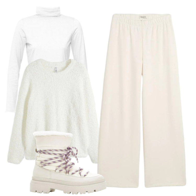 Outfit donna - Total look #2306135. Stile Casual chic per Tutti i giorni. Abbinamento con maglieria, maglieria, pantaloni, stivali da neve.