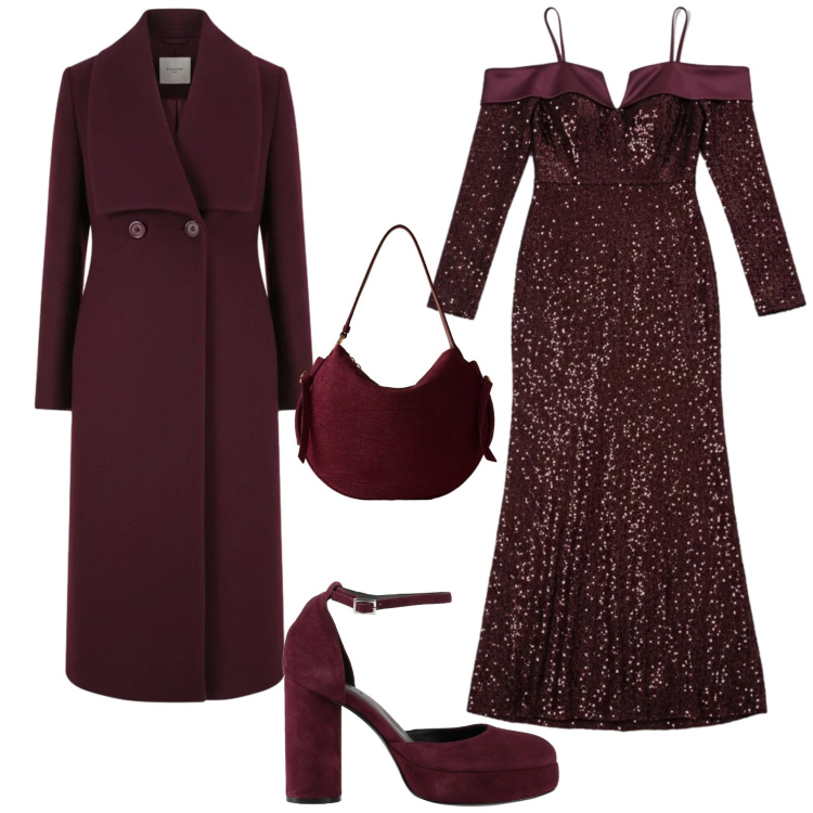 Outfit donna - Glamour. Stile Glamour per Serata fuori. Abbinamento con décolleté, cappotti, vestiti lunghi, borse a spalla.