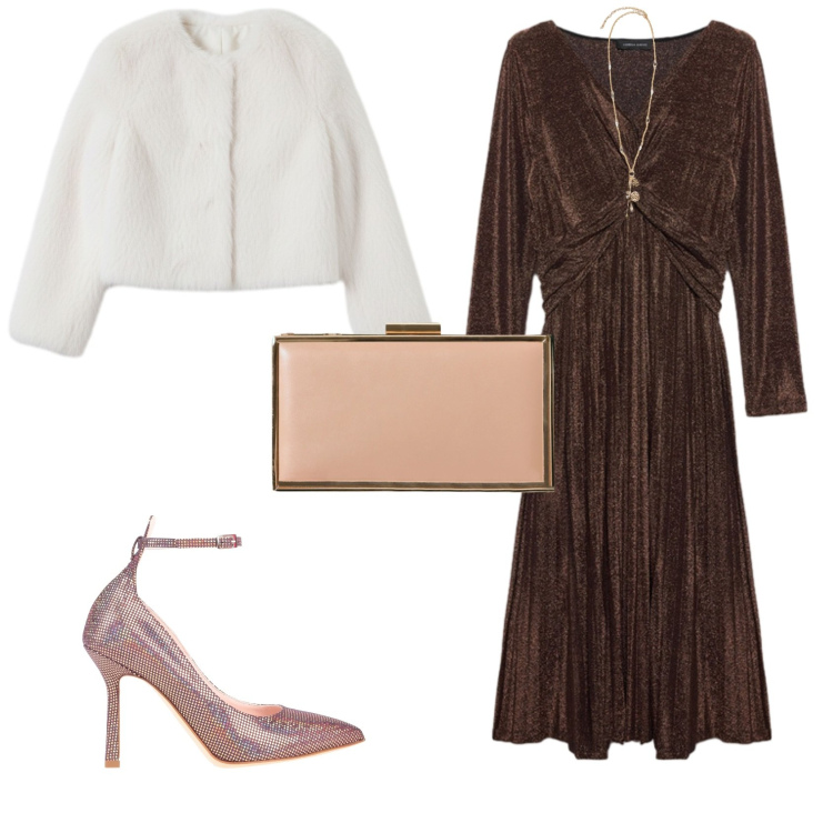 Outfit donna - Glamour serata evento speciale. Stile Glamour per Serata fuori. Abbinamento con décolleté, pochette, ecopellicce, ciondoli, vestiti lunghi.