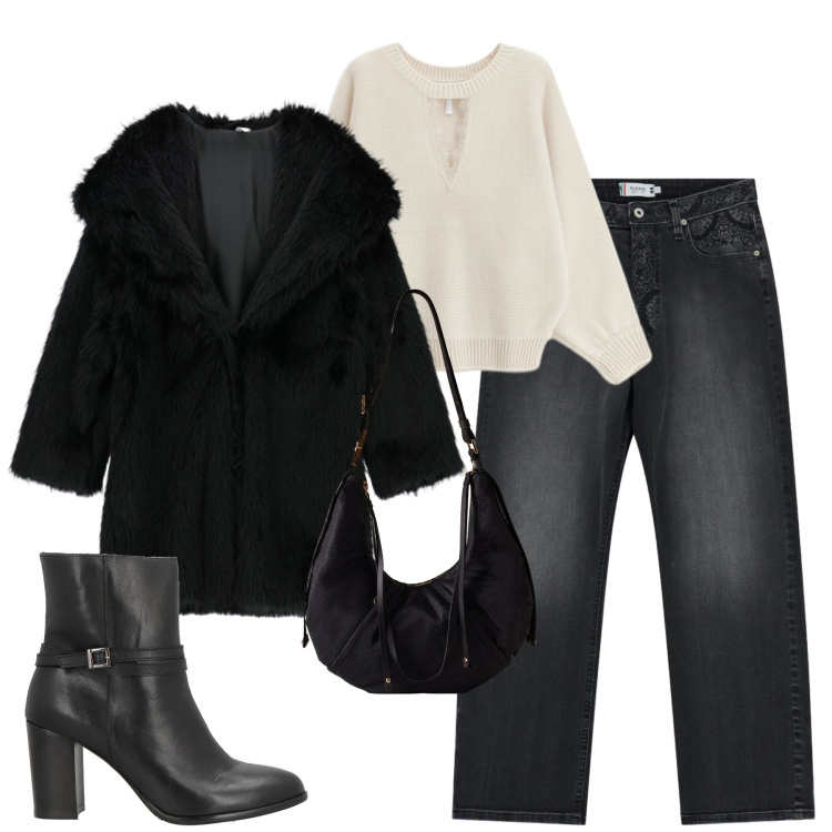 Outfit donna - Dicembre. Stile Casual chic per Tutti i giorni. Abbinamento con stivaletti, jeans dritti, cappotti, maglieria, borse a spalla.