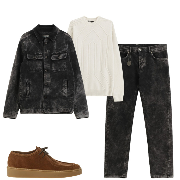 Outfit uomo - Dicembre casual. Stile Casual per Tutti i giorni. Abbinamento con pullovers, pantaloni, cappotti, scarpe stringate.