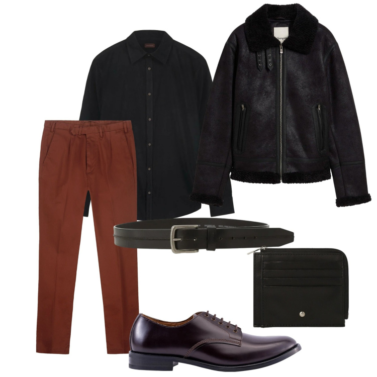 Outfit uomo - Luci basse per una serata speciale. Stile Business/Elegante per Serata speciale. Abbinamento con giacche, portafogli, cinture, pantaloni, scarpe stringate, camicie.