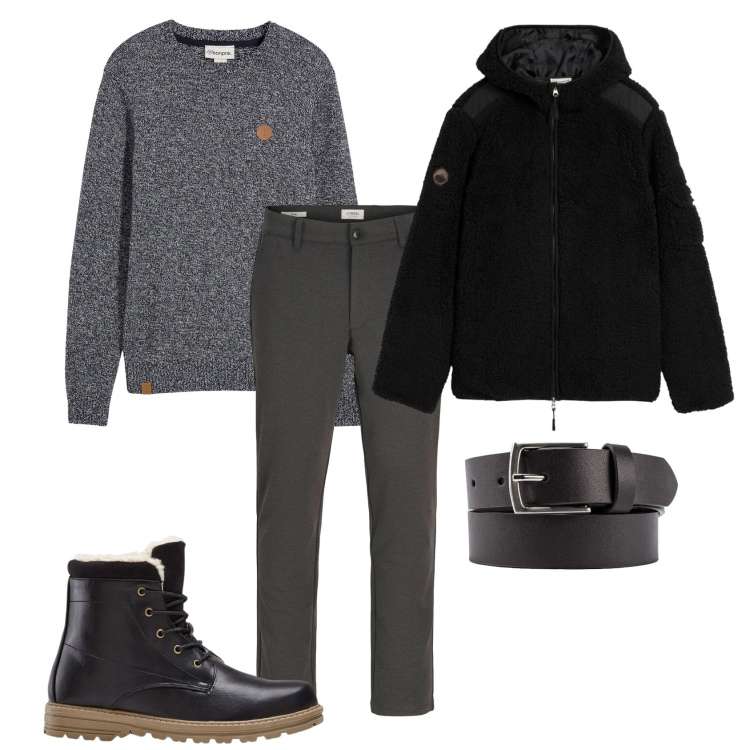 Outfit uomo - Elegante ma non troppo. Stile Business/Elegante per Serata speciale. Abbinamento con cinture, stivali e stivaletti, maglieria, pantaloni chino, giacche.