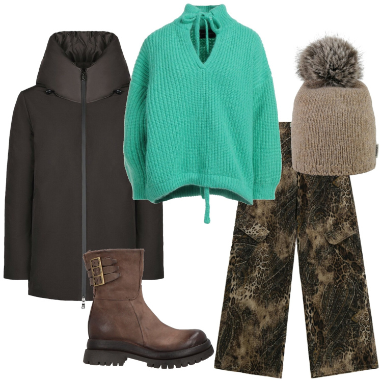Outfit donna - Freddo Dicembre. Stile Urban per Tutti i giorni. Abbinamento con maglieria, stivaletti, pantaloni cargo, berretti, eskimo.