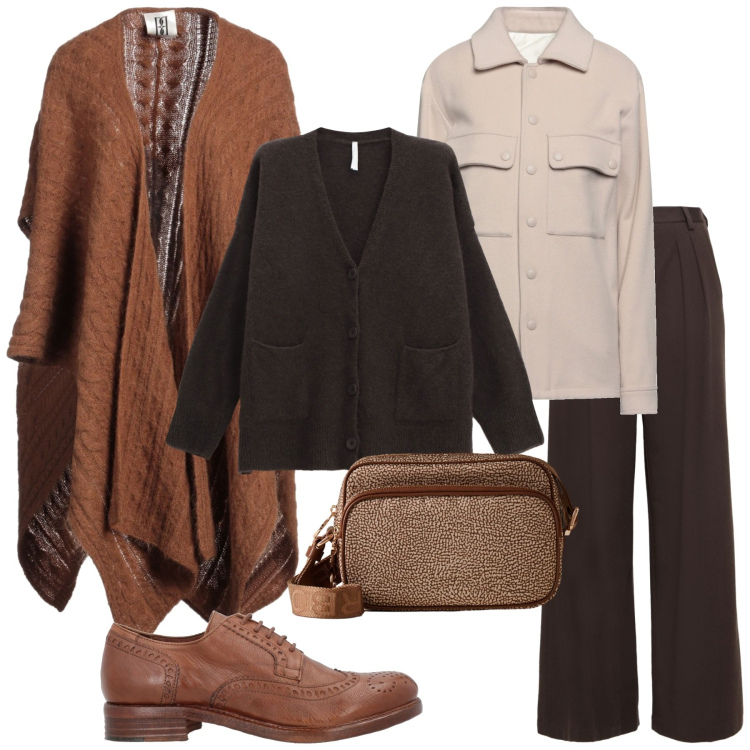 Outfit donna - Total look #2306185. Stile Etnico per Serata fuori. Abbinamento con camicie, cappe, pantaloni, scarpe stringate, cardigans, borse a tracolla.