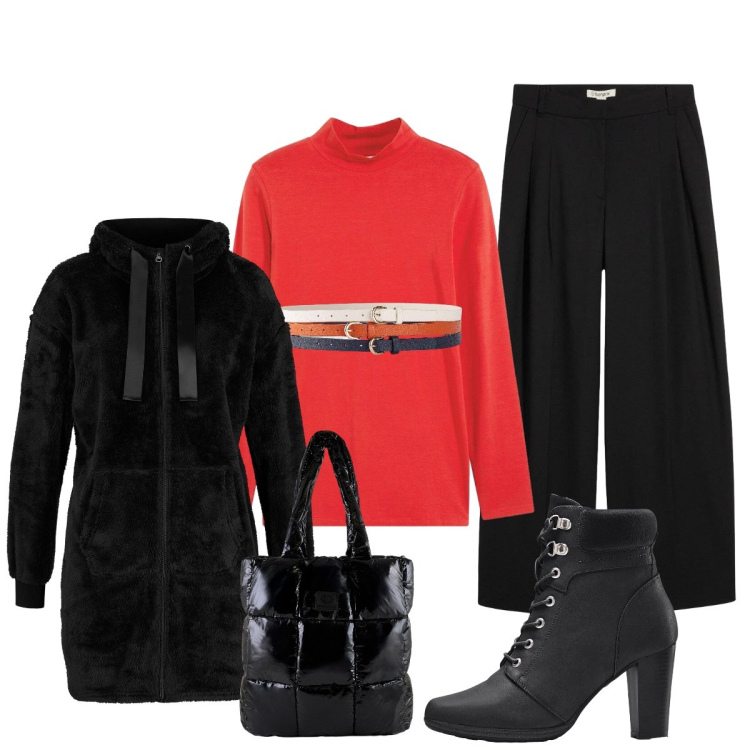 Outfit donna - Il potere del punto vita con Bonprix. Stile Glamour per Tutti i giorni. Abbinamento con stivaletti, cinture, blazer, pantaloni, maglieria, shopping bag.