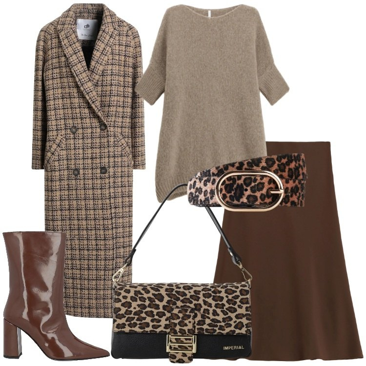 Outfit donna - Freddo Dicembre - @star67. Stile Trendy per Ufficio. Abbinamento con cinture, cappotti, stivaletti, borse a spalla, gonne longuette, maglieria.