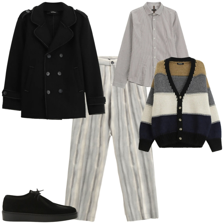 Outfit uomo - Trendy week end. Stile Trendy per Tutti i giorni. Abbinamento con pantaloni, camicie, cappotti, scarpe stringate, cardigans.