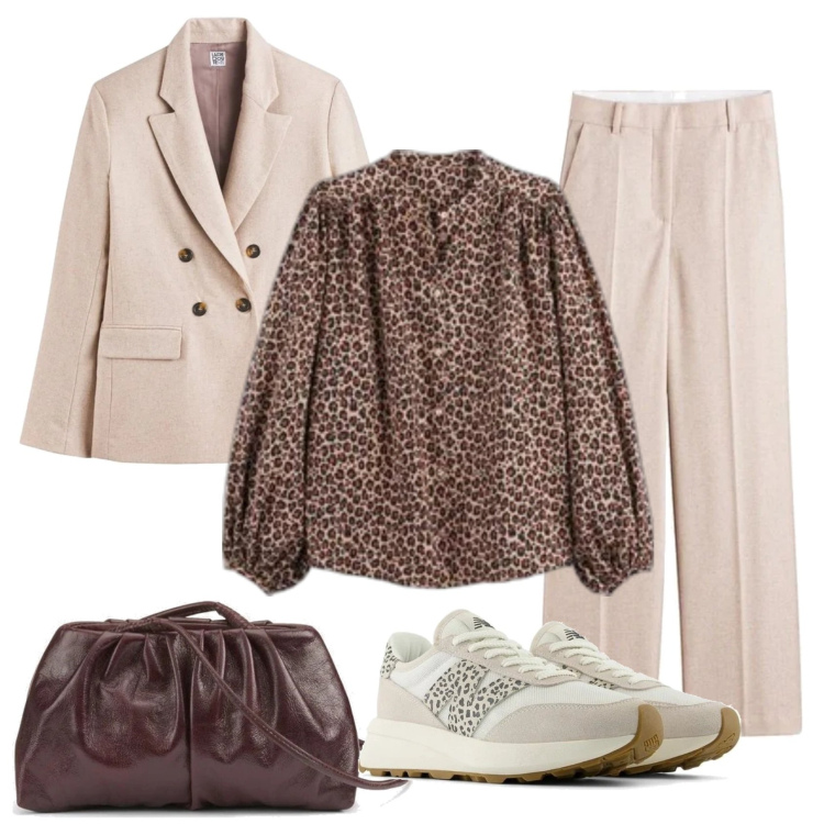 Outfit mujer - Mannish #933. Estilo Mannish para Oficina. Combinación con bolsos de mano, sneakers, pantalones palazzo, camisas, blazers.