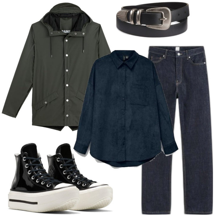 Outfit mujer - Casual #13774. Estilo Casual para Todos los días. Combinación con blazers, vaqueros rectos, cinturones, sneakers, camisas.