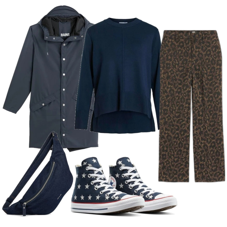 Outfit mujer - Casual #13776. Estilo Casual para Todos los días. Combinación con blazers, riñoneras, pantalones, sneakers, prendas de punto.