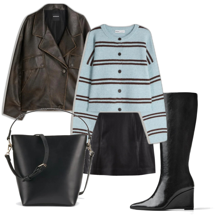 Outfit mujer - Vintage retrò #1059. Estilo Vintage retrò para Todos los días. Combinación con minifaldas, blazers, bolsos saco, botas, cárdigans.