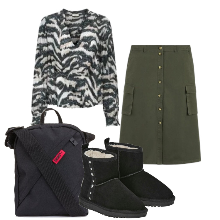 Outfit mujer - Casual chic #20257. Estilo Casual chic para Oficina. Combinación con bandoleras, blusas, minifaldas, botines.