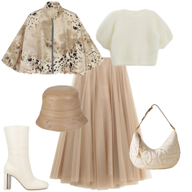 Outfit donna - Chic per le feste al mare. Stile Chic per Tutti i giorni. Abbinamento con stivaletti, cappelli, gonne lunghe, bomber, t-shirt, borse a spalla.