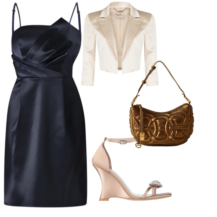 Outfit donna - Capodanno. per Serata fuori. Abbinamento con ciabatte, bolero, vestiti corti, borse a spalla.