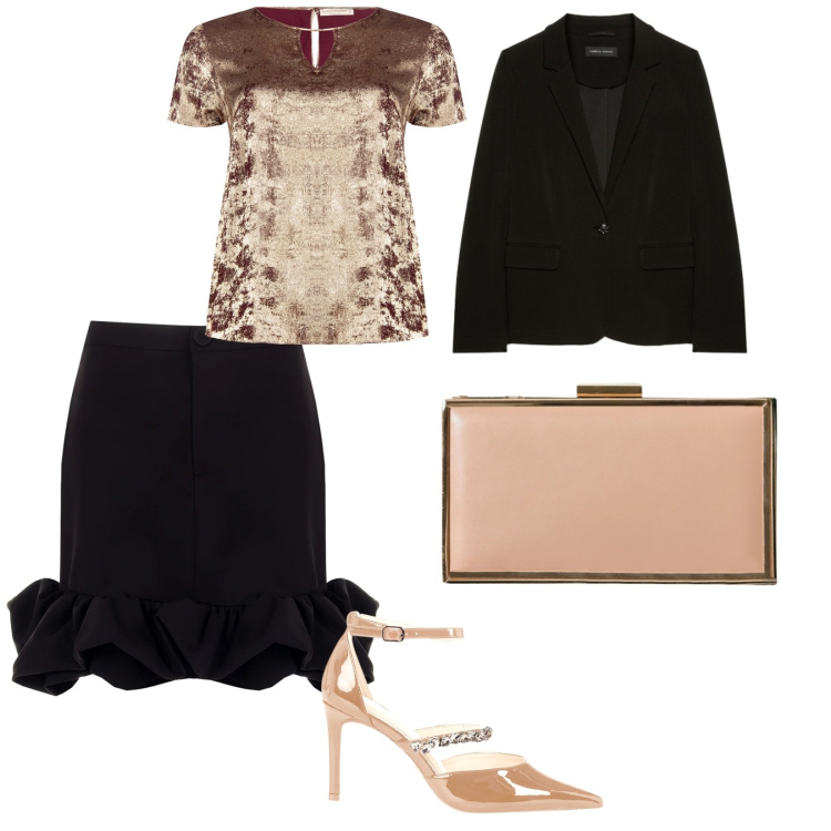 Outfit donna - Party ready. per Serata fuori. Abbinamento con minigonne, bluse, pochette, décolleté, blazer.