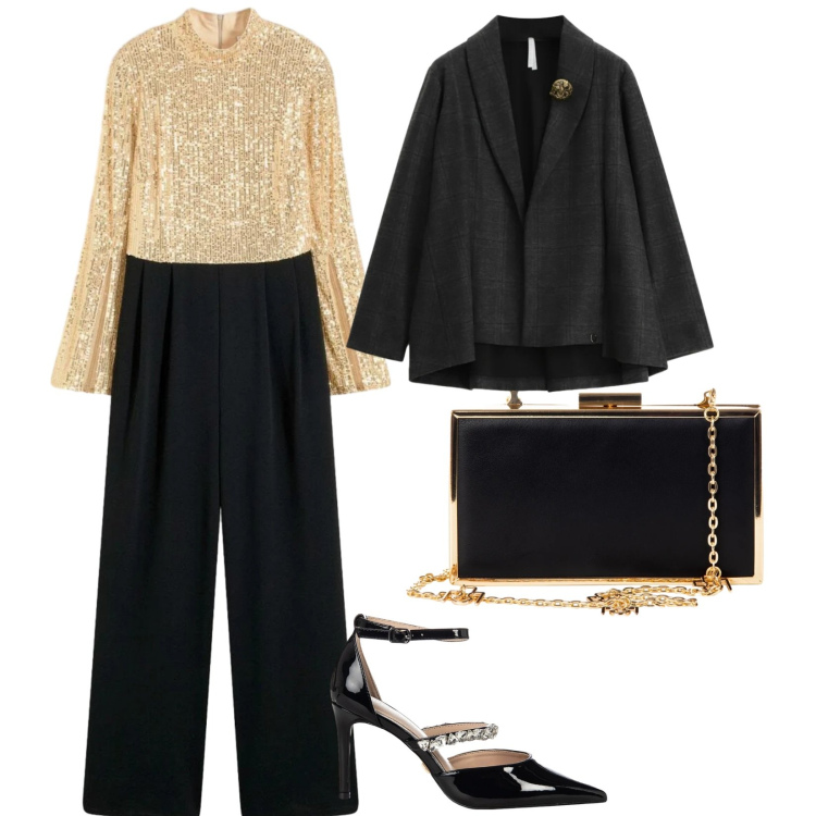 Outfit donna - Party. per Serata fuori. Abbinamento con tute, pochette, décolleté, blazer.