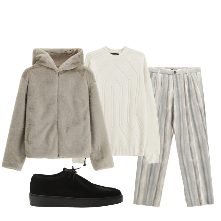 Outfit uomo - Caldo in città e montagna. Stile Casual per Tutti i giorni. Abbinamento con pantaloni, pullovers, bomber, scarpe stringate.