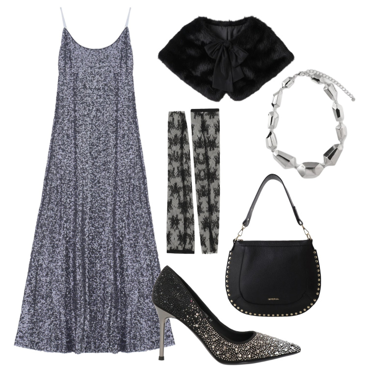 Outfit donna - Diva mood anni ‘50. Stile Chic per Serata fuori. Abbinamento con décolleté, stole, vestiti midi/longuette, borse a spalla, guanti, ciondoli.