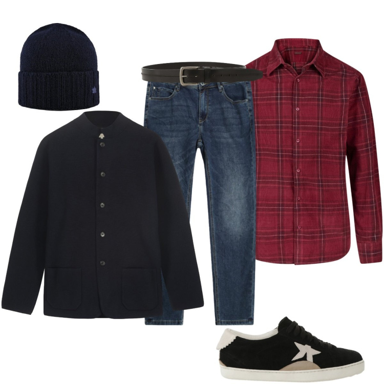 Outfit uomo - La camicia di flanella rossa. Stile Casual per Tutti i giorni. Abbinamento con cinture, jeans slim fit, sneakers, cappelli, giacche, camicie.